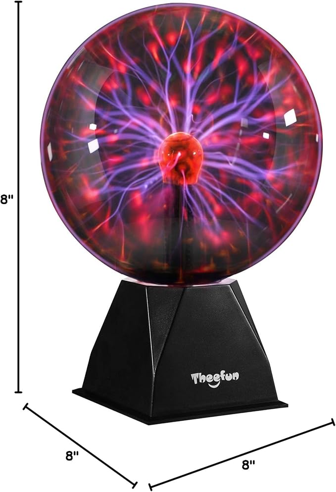 Theefun Plasma Ball: 8 Inch Huge Plasma Globe Birthday Gifts Touch & Sound Sensitive Ball Lamp Electric Lightning Novelty Light for Parties, Home, Prop, Room Decoration