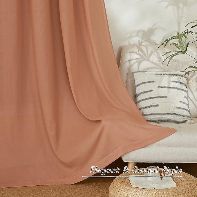 NICETOWN Terracotta Linen Doorway Curtains 80 inches Long, Grommet Thick Linen Weave Semi Sheer Window Treatments Privacy Assured with Light Filtering for Bedroom/Side Door, W34 x L80