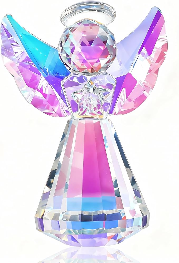 HDCRYSTALGIFTS Colorful Crystal Guardian Angel Figurine Gifts for Women 3.4'' Glass Angel Statues for Valentine's Day Wedding Home Table Decoration Collectible