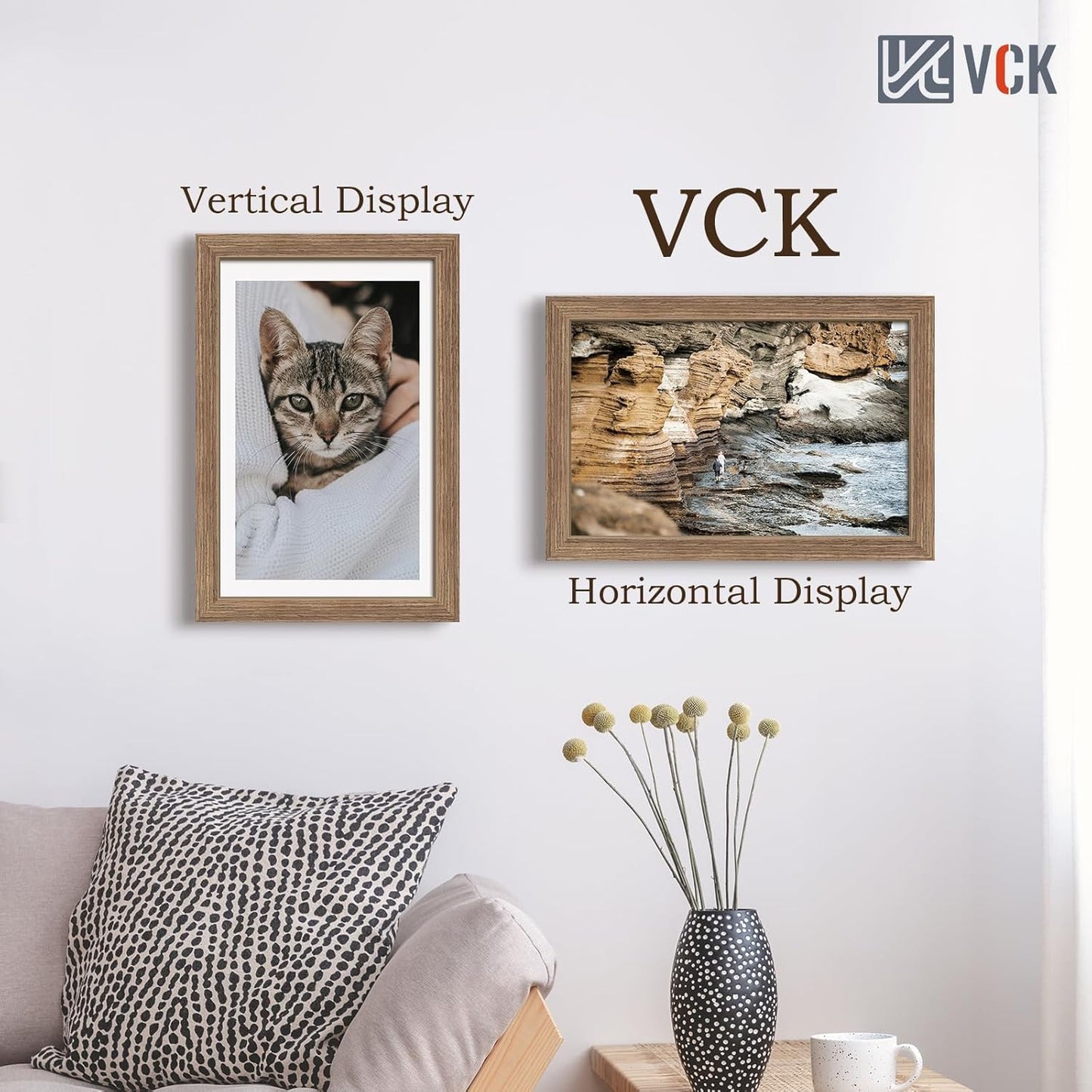 VCK 11x17 Picture Frame Set of 3 - Brown Walnut, Natural Textured Solid Wood Picture Poster Frame, Wall Gallery Frame