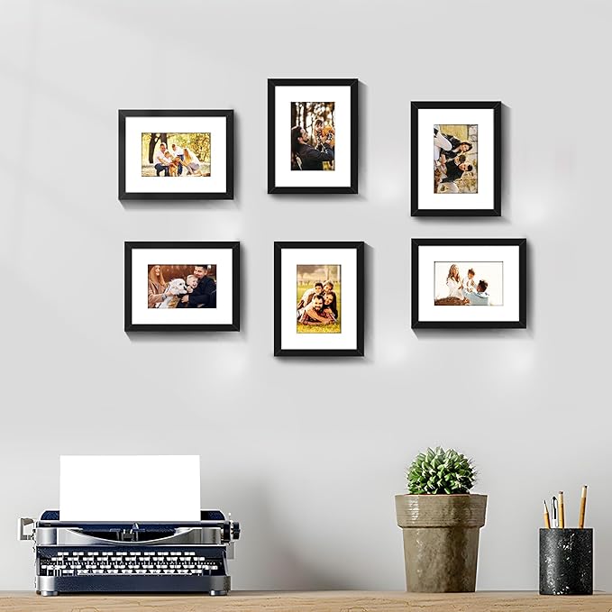 Picrit 6x8 Picture Frame Set of 12, Display 4x6 with Mat or 6x8 without Mat, Photo Frames for Wall Mounting or Table Top Display, Black