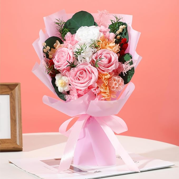 Flowers for Delivery, Preserved Flowers Bouquets – 4 Eternal Pink Roses that Last 2-3 Years,Gift for Mom Grandma Wife on Mother's Day,Forever Flowers for Birthday Valentines Anniversary Home Decor