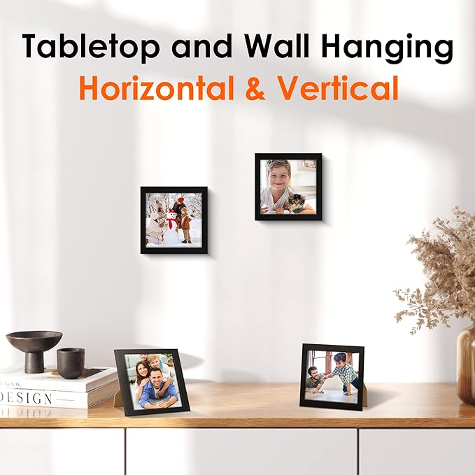 FIXSMITH 4x4 Picture Frame Set of 2, 4x4 Photo Frames with HD Plexiglass for Wall Hanging or Tabletop Display, Black