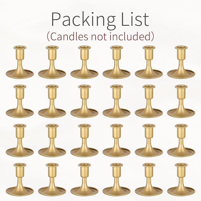 Gold Candle Holders Candlestick Holders: Set of 24 Candle Taper Holders Metal Candle Holders for Candlesticks for Wedding Centerpiece Party Chrismas Mantel Home Decor