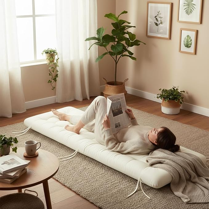 Vercraft Long Floor Cushion Large Floor Cushion with Brushed Cotton 74.8 x 27.5 x 3.15 in Jumbo Lounger Pillow for Outdoor Indoor Bay Window Meditation Yoga Reading Sleeping(1 Pc,Cream White)