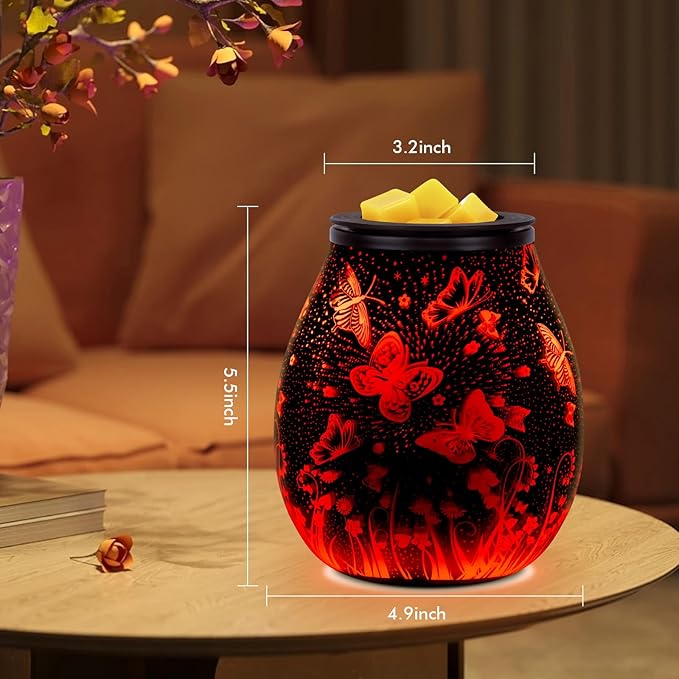 Electric Wax Melts Warmer with Timer-3D Wax Warmer with 7 Colors LED Light, Wax Burner for Scented Wax by PTC Heating, Removable Silicone Dish,Wax Melter for Home & Office Decor Gift (Butterfly-Timer)