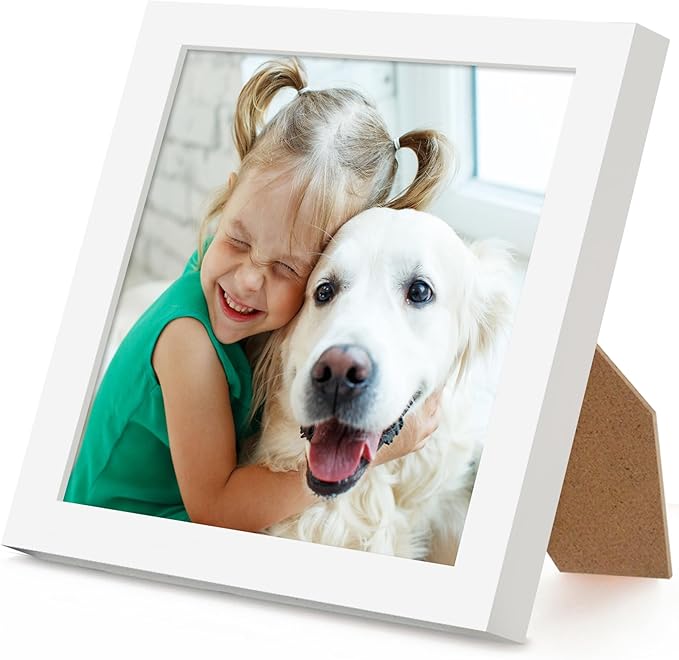 Americanflat 5x5 Picture Frame with Shatter-Resistant Glass - Streamline Collection - Thin Border Square Frame for Tabletop and Wall Display - Hanging Hardware and Easel Stand Included - White