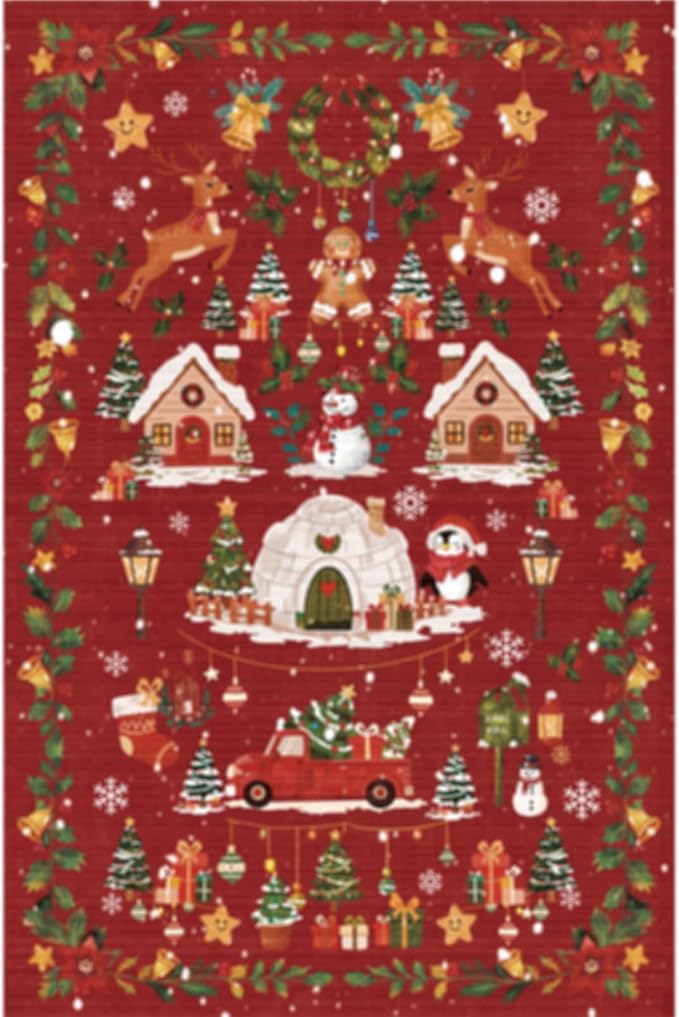 Christmas Runner Rug 2x5 for Hallway - Red Non Slip Washable Low Pile Carpet Santa Claus Holiday Decor Water Resistant Throw Rug for Kitchen Entryway Laundry Ultra Soft Bedroom Beside Mat(2x5,Red)