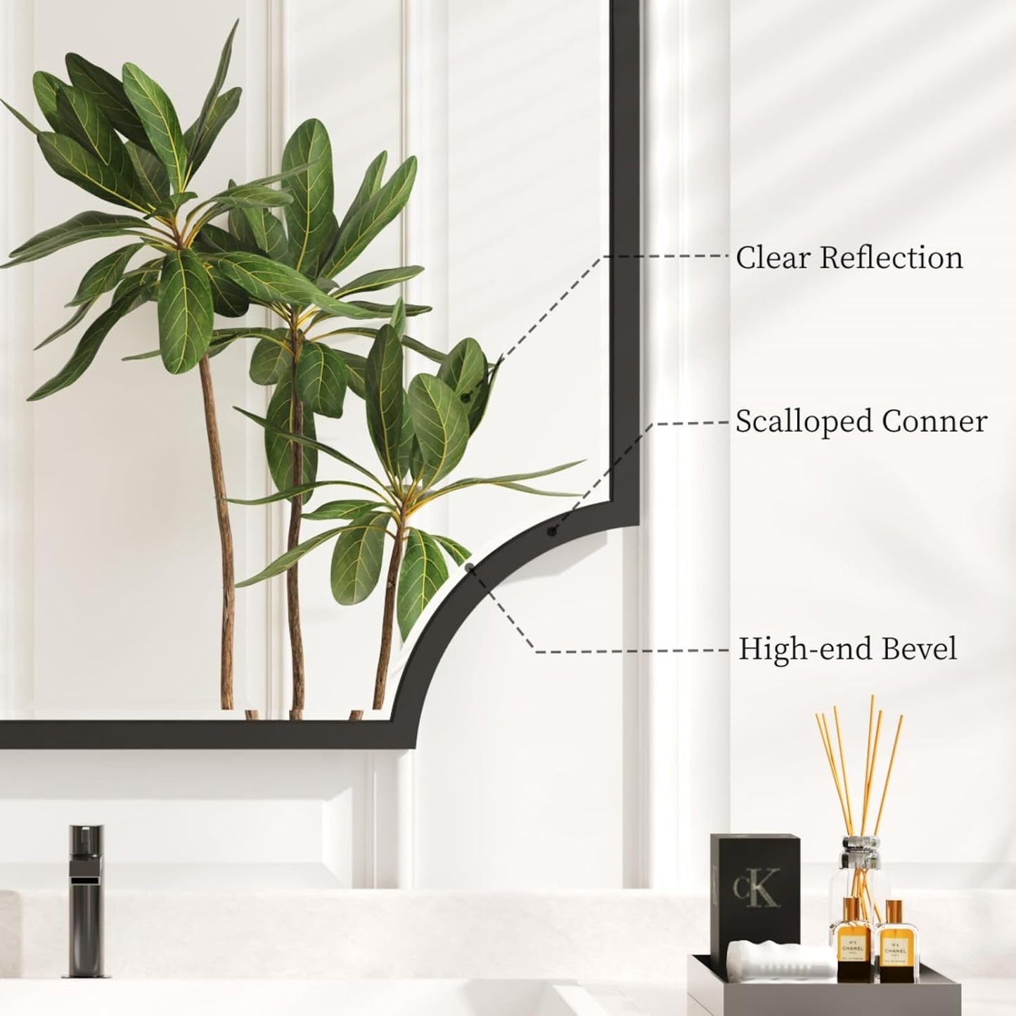 Kelly Miller 20"x28" Scalloped Black Bathroom Mirror for Wall Mount, Home Mirror