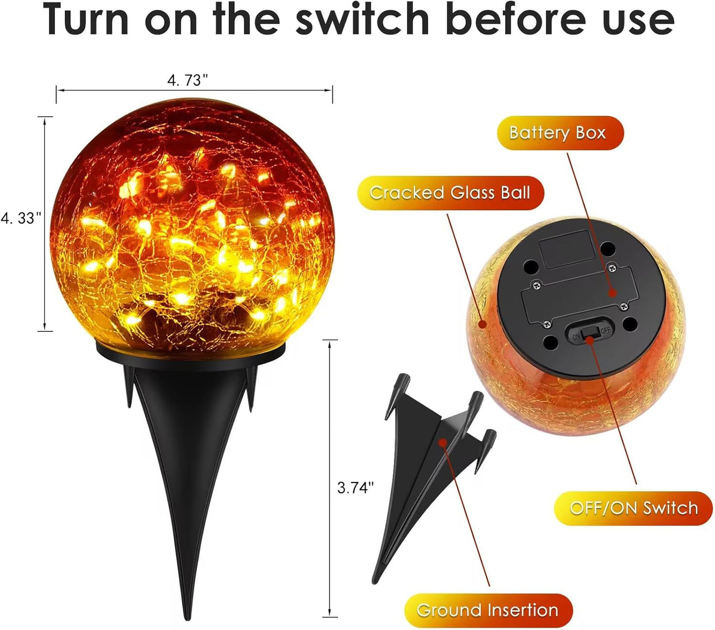 2 Pack Garden Solar Lights Outdoor Decorative, 60 LED Gradient red Cracked Glass Solar Globe Lights, Upgraded Waterproof Ball Lights for Yard Pathway Patio Christmas Outside Decor, 4.73"