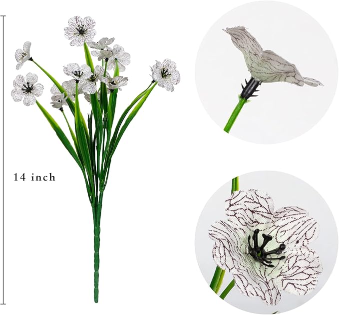 LikSoor 21 Bundles Artificial Outdoor UV Resistant Flowers No Fade Fake Outside Flowers Plastic Greenery Faux Shrubs Garden Porch Window Box Home Decoration (White)