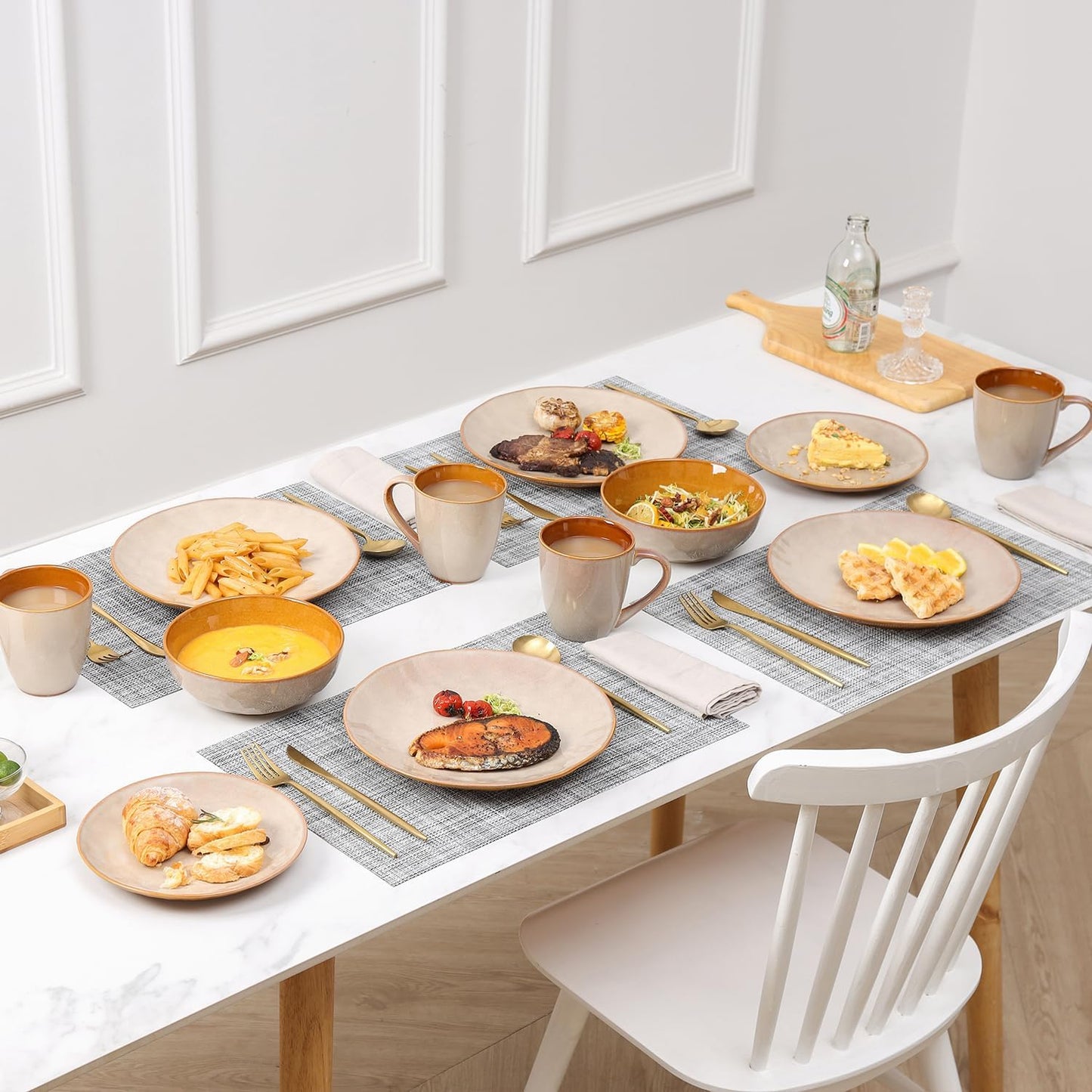 vicrays Coffee Mug Set, 12 Ounce, Set of 6, Ceramic Mug for Men, Women, Unique Glazed Mugs with Handle for Coffee, Tea, Milk, Cocoa, Cereal(Beige)