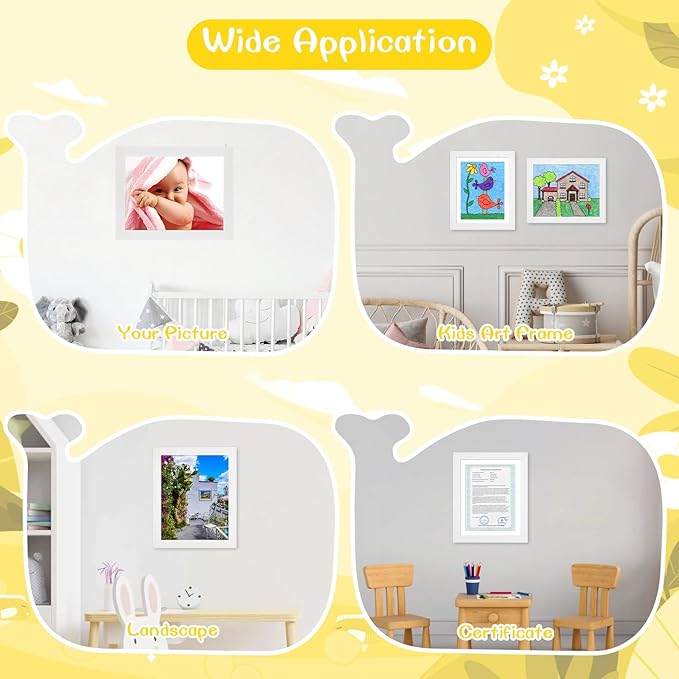 3 Pack 8.5x11 Kids Art Frames White, Kids Artwork Frames Changeable Child Artwork Picture Display Front Opening, Rustic Children Storage Frame Hold 50pcs Craft, Drawing, Art Project, Schoolwork