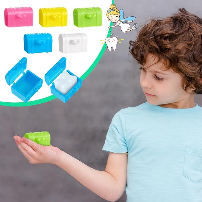 Pinkunn 100 Pcs Plastic Tooth Holder Boxes Tooth Fairy Box for Kids Colorful 0.8 x 0.6 x 0.6 Mini Treasure Chest for Boy Girl Lost Teeth Keepsake Dentist Theme Party Supplies Goodie Bag Filler