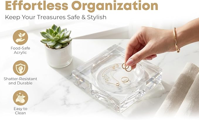Clear Acrylic Catchall Tray - Decorative Jewelry Dish & Vanity Organizer for Keys, Rings, Earrings | Modern Minimalist Home Decor for Dresser, Nightstand, Entryway