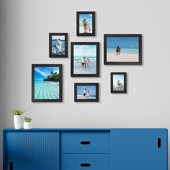 PETAFLOP Picture Frames 8 by 10 7 Pack, Black 8x10 Photo Frames Set for Wall Tabletop Horizontally or Vertically Display