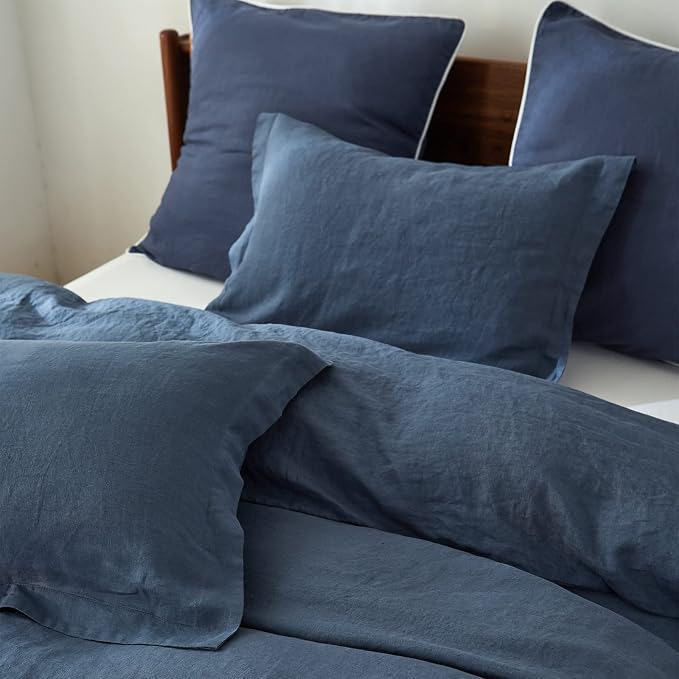Simple&Opulence 100% Linen Pillow Case Queen Size Set of 2, Classic Blue Pillow Covers with Overlap Closure, Luxury Breathable Pillowcases Protectors Suitable for All-Season (20" X 26", Classic Blue)