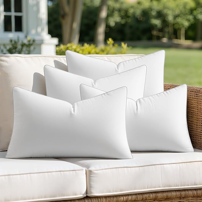 MIULEE Pack of 4 12x20 Outdoor Pillow Inserts, Waterproof Decorative Rectangle Throw Pillow Inserts for Patio Sofa Garden Porch Couch