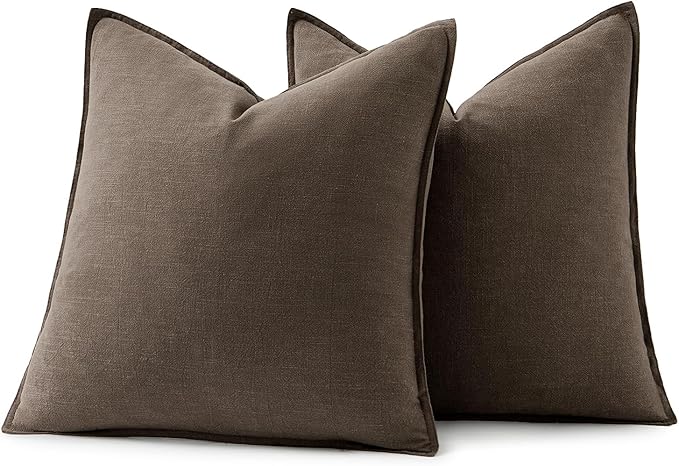 MIULEE Decorative Linen Pillow Covers 18x18 Inch CoffeeBoho Farmhouse Neutral Winter Couch Throw Pillows for Bed Pack of 2 Accent Modern Pillowcase Sofa Livingroom Home Decor