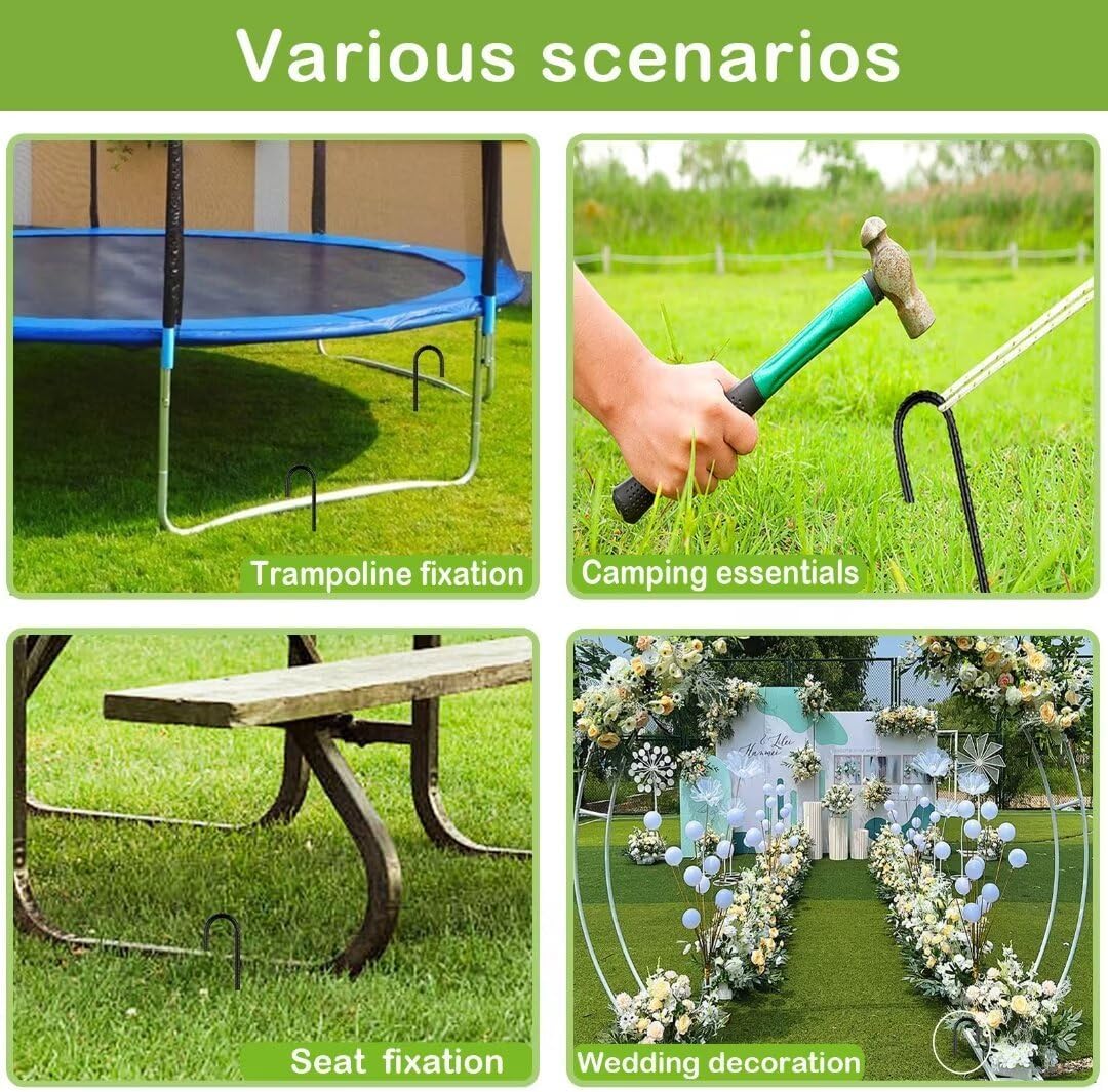 Ground-Stakes-Heavy-Duty-12 inch, J-Hook Rebar Stakes Black Coated Anti-Rust 16pcs Garden Stakes Metal Ground Anchors for Garden Dog Fence Chicken Coop Christmas Decorations Deer Fence