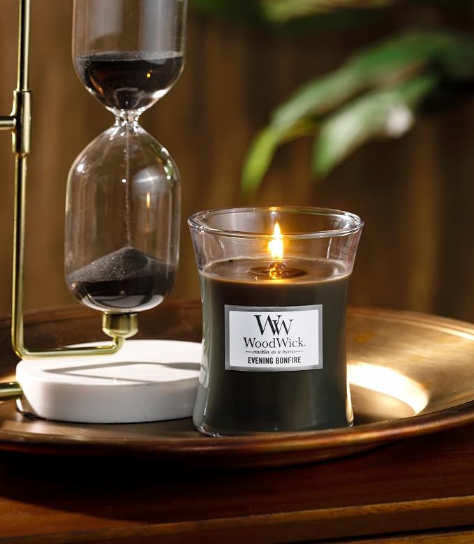 Woodwick Ellipse Scented Candle, Frasier Fir, 16oz | Up to 50 Hours Burn Time & Medium Hourglass Candle, Evening Bonfire - Premium Soy Blend Wax, Pluswick Innovation Wood Wick, Made in USA