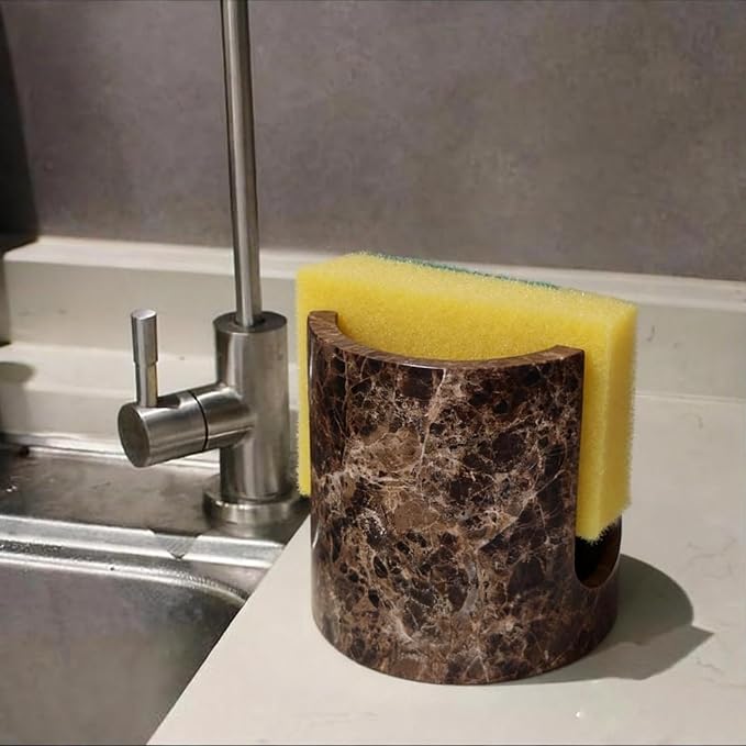 Natural Travertine Marble Sponge Holder, Stone Dish Drying Rack & Sink Organizer - Durable Kitchen Countertop Decor, Sponge Caddy with Drainage (coffee net)