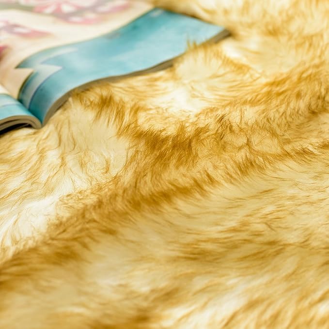 Carvapet 2x3 Luxury Faux Sheepskin Rug - Yellow and White Soft Fluffy Shaggy Area Carpet, Plush Fuzzy Throw and Small Furry Chair Cover Seat Pad for Bedroom Living Room