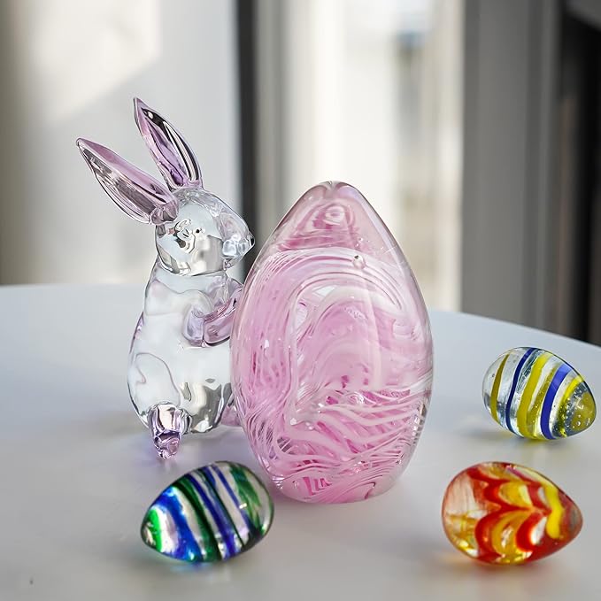 HDCRYSTALGIFTS 3.5inch Crystal Rabbit Bunny Figurine Collectibles Spring Easter Bunny Decorations Glass Art Animal Paperweight Easter Home Decor Creative Gift