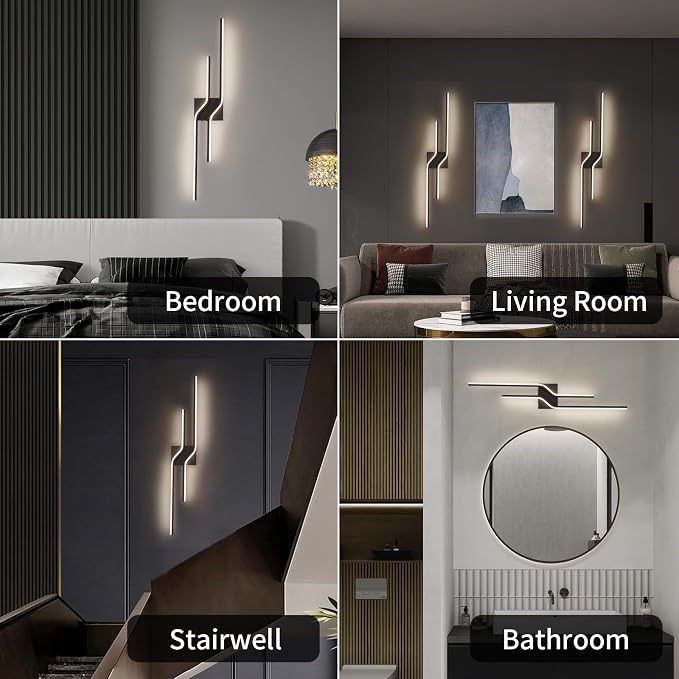 Battery Operated Wall Sconces Set of Two,31.5 Inch Modern Wireless Wall Lights for Living Room,12000mah Rechargeable Black Wall Sconces with Remote,Dimmable LED Wall Lamps for Bedroom,Hallway