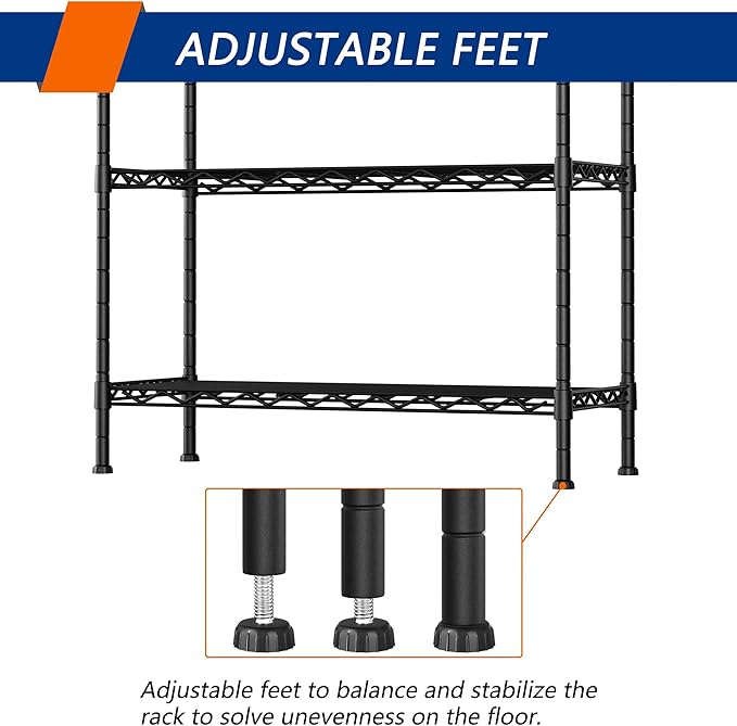 Soywey 6-Shelf Adjustable Heavy Duty Storage Shelving Unit, Metal Organizer Wire Rack for Laundry Bathroom Kitchen Pantry Closet No Wheels, Black