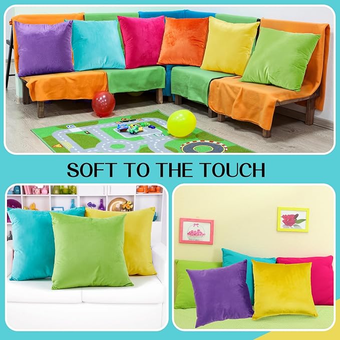 Berlune 6 Pcs Velvet Throw Pillow Covers 18" x 18" Decorative Cushion Cases Soft Pillowcase for Graduation Coquette Party Accessories Couch Sofa Bed Chair Home Decor, No Inserts (Colorful Color)
