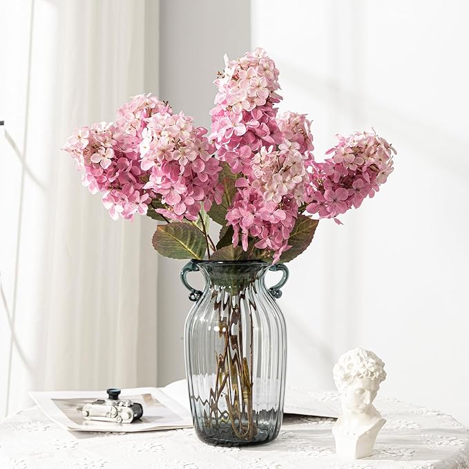 Ttranewsoo Hydrangea Artificial Flowers ,Fall Hydrangeas Artificial Flowers, Fake Fall Dried Hydrangea Decoration,Faux Silk Flower With Stems Winter Decor Indoor and outdoor(Pink 24"8pcs) Without Vase