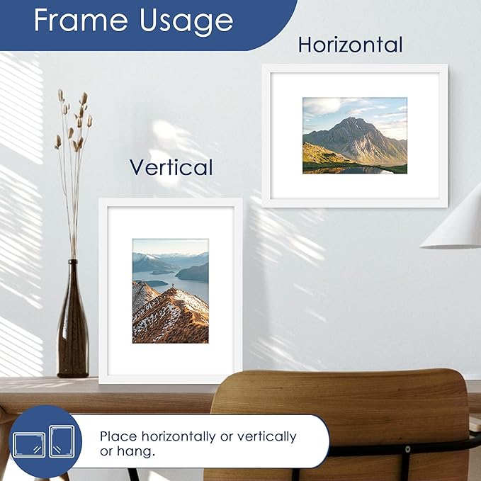 PEALSN 9x12 Picture Frame Set of 6, Display Pictures 6x8 with Mat or 9x12 without Mat for Wall Mounting or Table Top Display, Photo Frames Collage for Wall Decor, White.