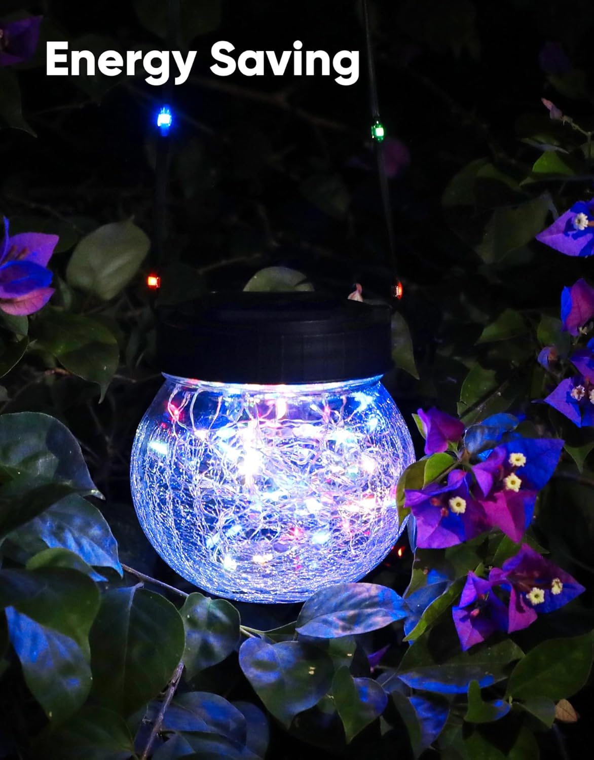PARTPHONER Solar Lantern Solar Lights Outdoor Waterproof 6-Pack, Solar Powered Hanging Lights Cracked Glass Hanging Globes for Christmas Decoration, Shepherd Hook, Garden Tree Ornaments, Multi-Color