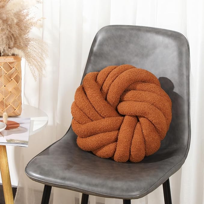 Marsui 2 Pieces Knot Ball Pillows 14 x 14 Inch Decorative Pillow for Couch Bedroom Plush Throw Knot Pillow Soft Handmade Chair Cushion for Living Room Car Decorations (Caramel)