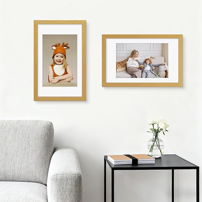 Picrit 11x17 Picture Frame Set of 12, Display 8x12 with Mat or 11x17 without Mat, Photo Frames for Wall Mounting Display, Gold