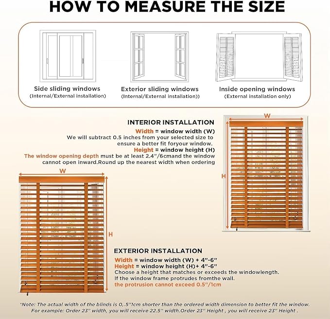 2" Slats Wood Blinds for Indoor Windows: Wooden Blackout Blinds & Shades,Customized Black Out Privacy Horizontal Blinds for Home Bedroom Bathroom Living Room Windows