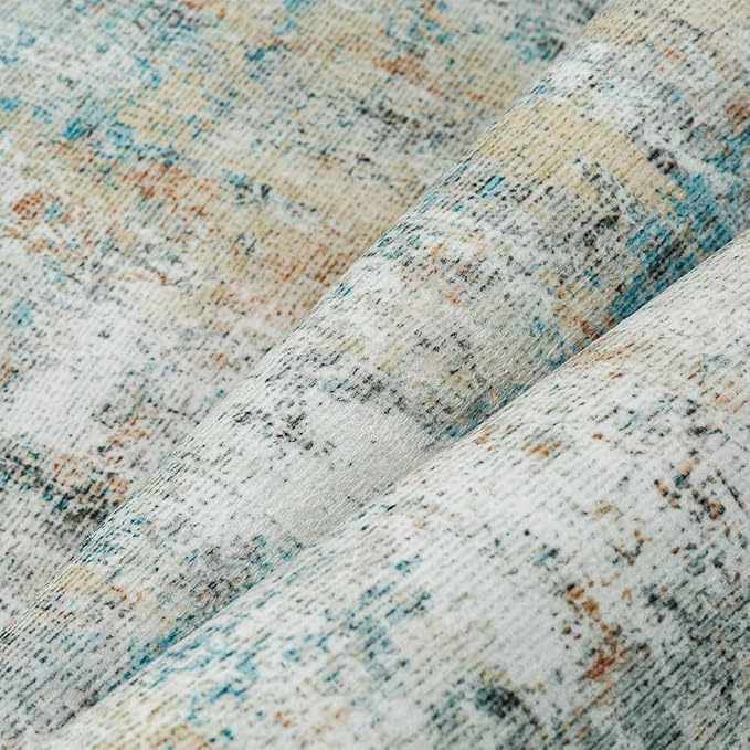 6x9 Washable Area Rug Teal Beige Abstract Non Slip Soft Low Pile Rug for Living Room Bedroom Dining Room Office Neutral Modern Indoor Throw Carpet for Home Decor