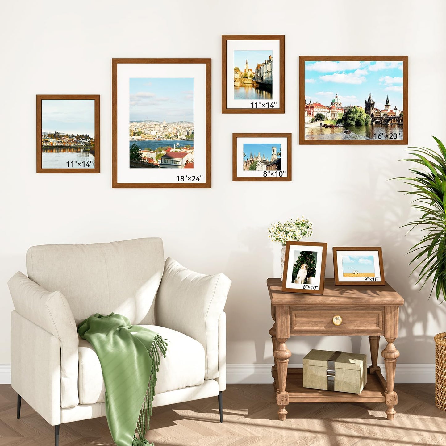 IBUYKE 8x10 Picture Frame,Solid Oak Wood 8x10 Photo Frame with Mat to 5x7,10x8 Picture Frames With Tempered Glass,Tabletop or Wall Mount Display,Home Decor,Walnut Oak 8 x 10 Frame,UWPF0810H