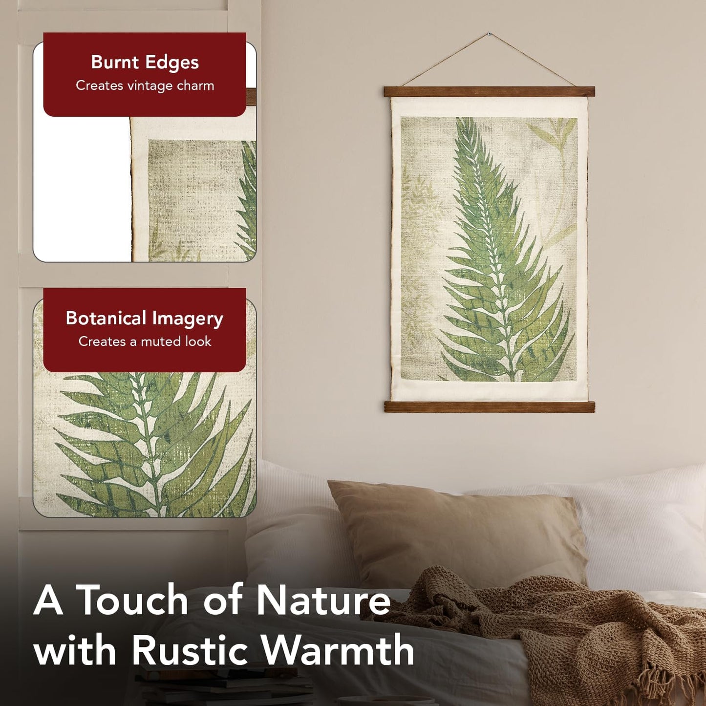 American Art Decor Fern Leaf Wall Scroll Tapestry with Rope