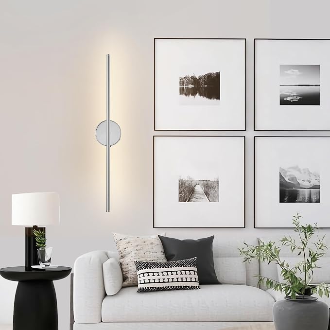 KARTOOSH Battery Operated Wall Sconces with Remote Control, Dimmable Wall Sconces Set of Two, 350°Rotate, 3000K LED Chrome Wireless Wall Light for Living Room, Bedroom,Hallway, 24.4 Inch (2 Pack)
