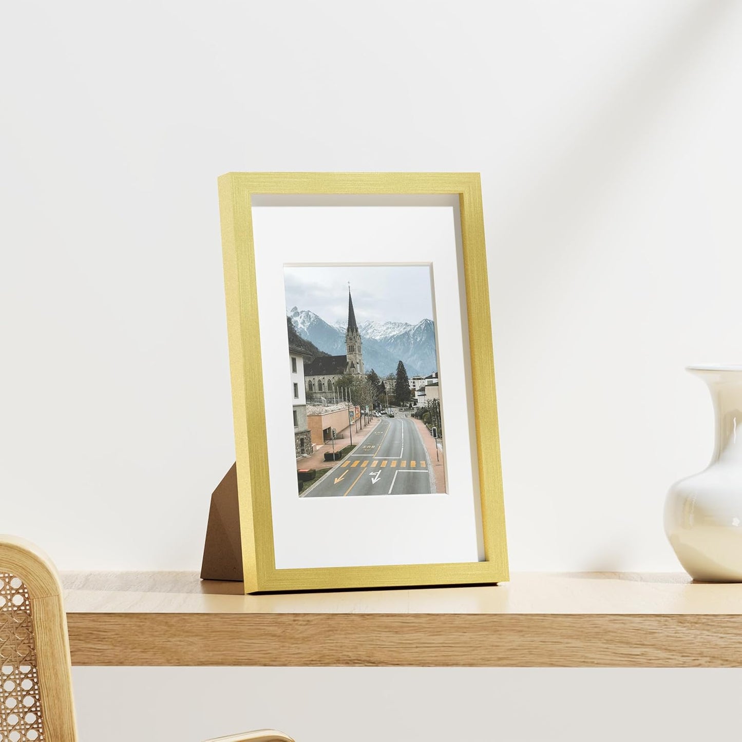 Vittanly 8x12 Picture Frames Set of 9, Shatter Resistant Plexiglass, Display 6x8 Pictures with Mat or 8x12 without Mat, Photo Frames for Wall or Tabletop, Engineered Wood, Gold