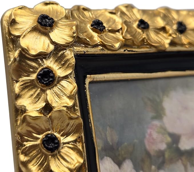 SYLVIA'S SHOP 3x3 Small Vintage Picture Frame, Mini Antique Gold Ornate Square Photo Frame, for Tabletop and Wall Display, Decorative Floral Design Retro Home Decor, Photo Gallery Art