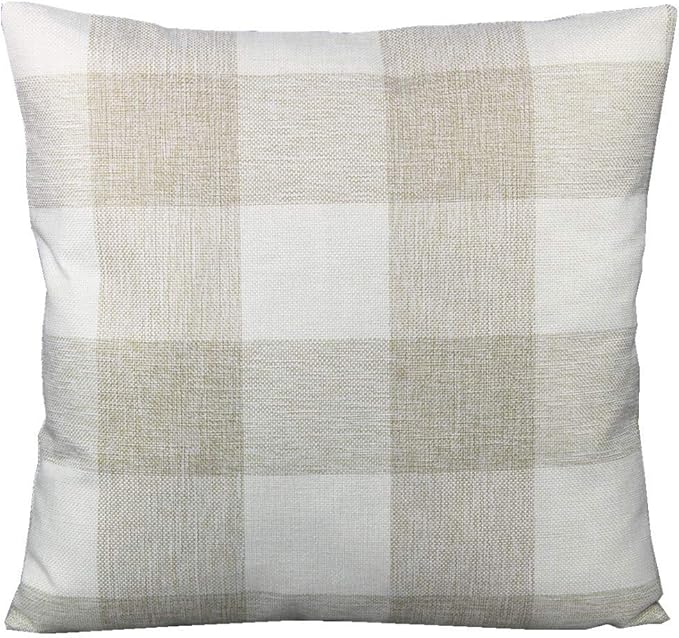 VAKADO Beige Outdoor Farmhouse Buffalo Plaids Decorative Throw Pillow Covers Retro Checked Square Cushion Cases Classic Coffee Check Home Decor for Couch Sofa Patio 22x22 Inch Pack of 2