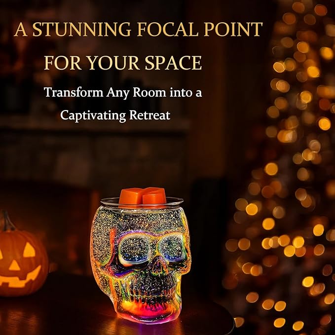 Wax Melt Warmer with Timer, Wax Warmer for Scented Wax with Light Bulb, Electric Skull Wax Burner, Halloween Fragrance Wax Melter for Home and Gifts (Rainbow Skull with Timer)