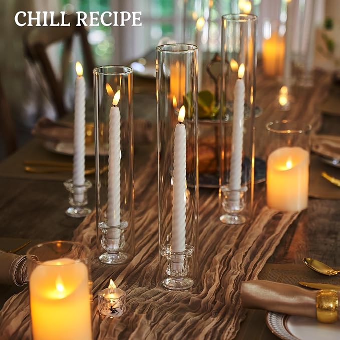 CHILL RECIPE Hurricane Glass Candle Holders-Set of 6 Tall Taper Candle Holder with 14” Tall Clear Cylinder Covers for Wedding Table Centerpiece Home Decor (Diamond Base+Clear Chimney)