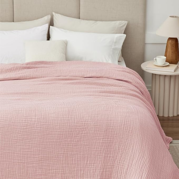 100% Cotton Muslin Blanket 50"x 60", 6 Layers Breathable and Lightweight Cotton Throw Blankets for Couch, Soft Cooling Summer Gauze Blanket for Adults All Season, Dusty Rose