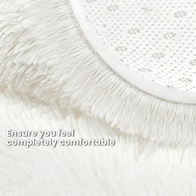White Round Fluffy Rug 5ft,Soft Bedroom Circle Rugs Mats for Kids Girls Nursery Room,Washable Plush Shaggy Indoor Non Slip Rug for Bedside Living Room Bedroom Circular Carpet,Home Decor Aesthetic