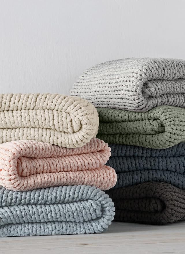 Linen Market Beddings Oversized Chunky Knit Throw Blanket Acrylic Hypoallergenic - 47'' x 59'' Cozy Home Accent for Snuggling, Lounging, and Stylish Décor (Ivory)