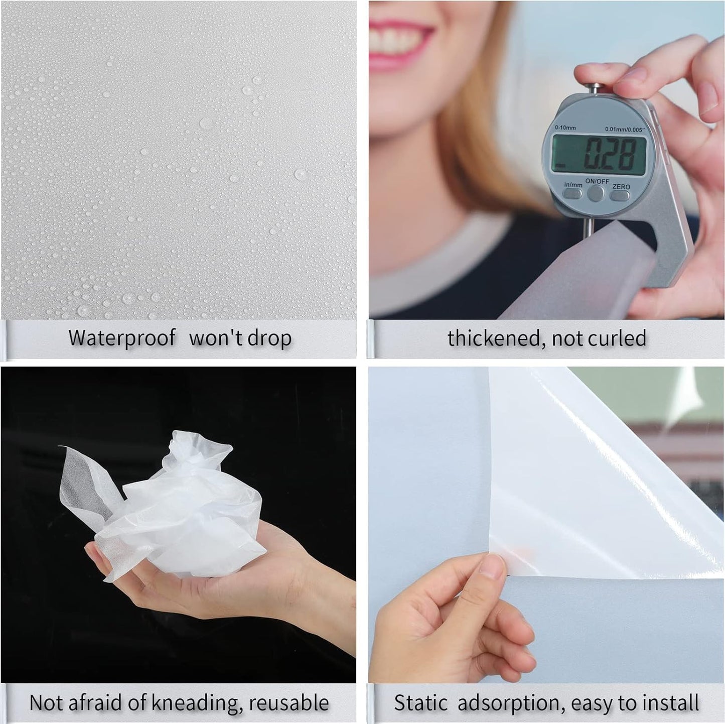 Frosted Glass Window Film with Tools,Reusable Window Privacy Film,Static Clings Window Film Kit for Home Bathroom and Office. (Pure, 23.6Inch×196.9Inch)